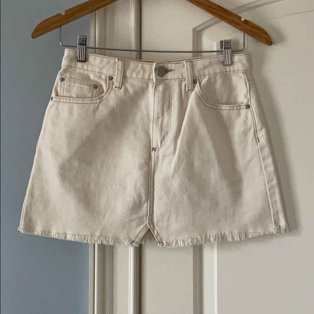 BDG Cream Denim Mini Skirt